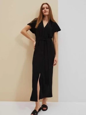 Zdjęcie produktu Czarna sukienka maxi z wiązaniem w talii Moodo