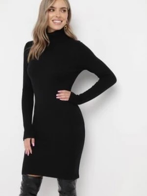 Zdjęcie produktu Czarna Sukienka Midi z Golfem o Sweterkowym Fasonie Abdone