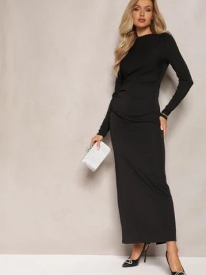 Zdjęcie produktu Czarna Sukienka o Dopasowanym Fasonie z Marszczeniem i Rozcięciem Galariel