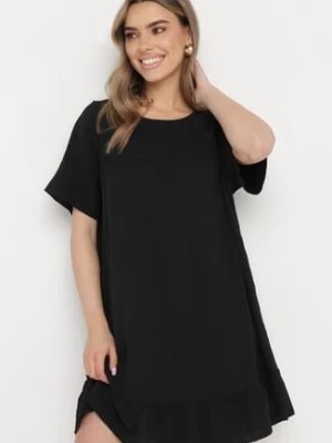 Zdjęcie produktu Czarna Sukienka z Falbanką o Rozkloszowanym Fasonie Mini Kerminna