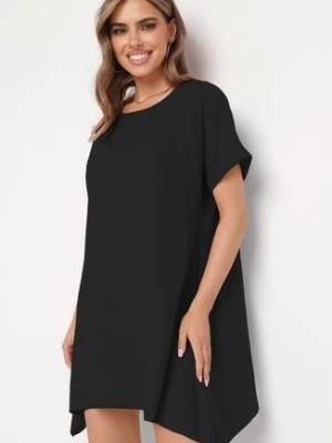 Zdjęcie produktu Czarna Tunika Sukienka z Krótkim Rękawem i Asymetrycznym Dołem Fianda