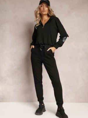 Zdjęcie produktu Czarne Dresowe Spodnie z Kieszeniami i Ściągaczami oraz Gumką w Pasie Breones