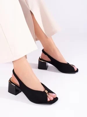 Zdjęcie produktu Czarne eleganckie sandały damskie zamszowe na słupku Shelvt