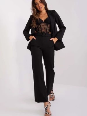 Zdjęcie produktu Czarne garniturowe spodnie damskie z szeroką nogawką Italy Moda