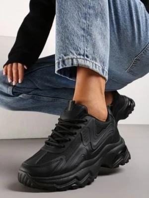 Zdjęcie produktu Czarne Klasyczne Sneakersy Sznurowane na Niskiej Platformie Lenivia