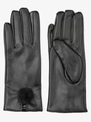 Zdjęcie produktu Czarne Ocieplone Rękawiczki z Imitacji Skóry z Pomponem Laidlesh