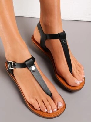 Zdjęcie produktu Czarne Sandały Japonki na Płaskiej Podeszwie Lisheng