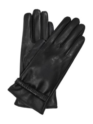 Zdjęcie produktu Czarne skórzane rękawiczki damskie ze ściągaczem OCHNIK