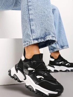 Zdjęcie produktu Czarne Sneakersy w Skarpetkowym Stylu z Elastycznym Wiązaniem i Tłoczoną Podeszwą Ielene