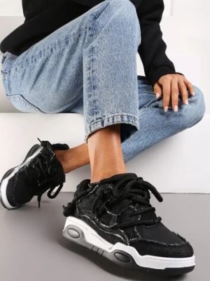 Zdjęcie produktu Czarne Sneakersy z Perforacją i Materiałowymi Wstawkami z Ozdobnym Sznurowaniem Luneth
