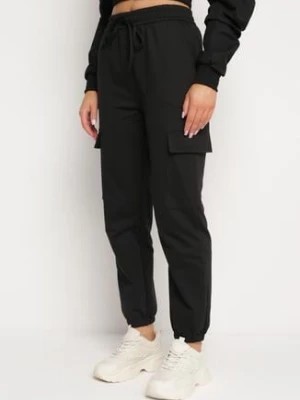 Zdjęcie produktu Czarne Spodnie Dresowe z Bawełny z Szerokimi Kieszeniami Cargo Marnadala