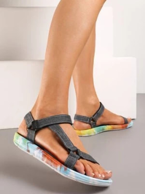 Zdjęcie produktu Czarne Sportowe Sandały z Materiałowymi Paskami na Rzeo Diella
