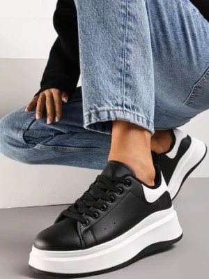 Zdjęcie produktu Czarne Sznurowane Sneakersy z Imitacji Skóry na Platformie Filamena