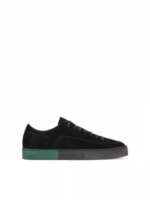 Zdjęcie produktu Czarne zamszowe sneakersy z zielonymi wstawkami i wzorzystą podeszwą Kazar