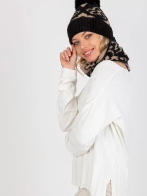 Zdjęcie produktu Czarno-beżowa damska czapka zimowa z pomponem