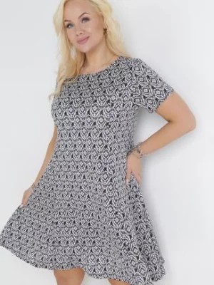 Zdjęcie produktu Czarno-Bezowa Sukienka Mini w Drobne Kwiaty Eudolla
