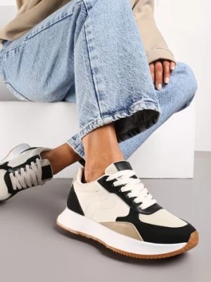 Zdjęcie produktu Czarno-Beżowe Sneakersy z Siateczkową Wstawką na Nosku Hlimeltia