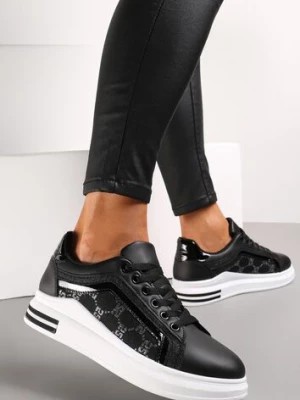 Zdjęcie produktu Czarno-Białe Sneakersy na Platformie z Brokatowymi Wstawkami Elsalor