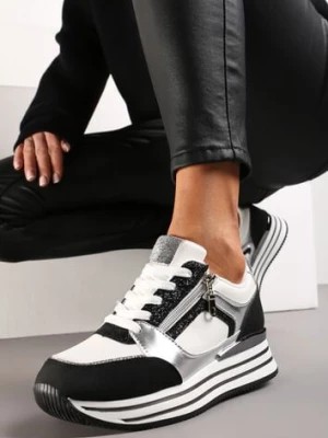 Zdjęcie produktu Czarno-Białe Sneakersy z Brokatowymi Wstawkami i Krótkim Suwakiem Naiwra
