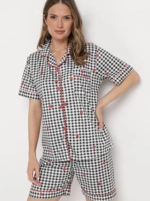 Zdjęcie produktu Czarno-Biały Komplet Piżamowy w Kratkę Koszula i Luźne Szorty Elitra