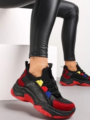 Zdjęcie produktu Czarno-Czerwone Sneakersy z Grubą Podeszwą z Kolorowym Sznurowaniem Soloi