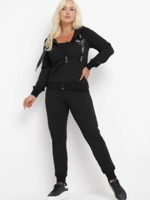 Zdjęcie produktu Czarny 2-Częściowy Bawełniany Komplet Dresowy Spodnie i Bluza Pavicia