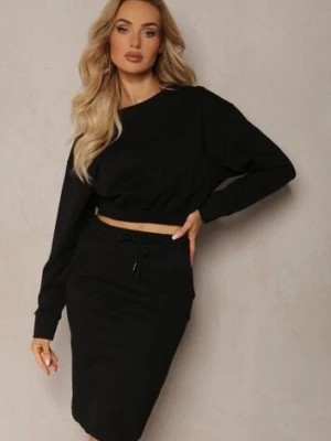Zdjęcie produktu Czarny Bawełniany Komplet Bluza i Spódnica z Wsuwanymi Kieszeniami i Gumką w Pasie Morune