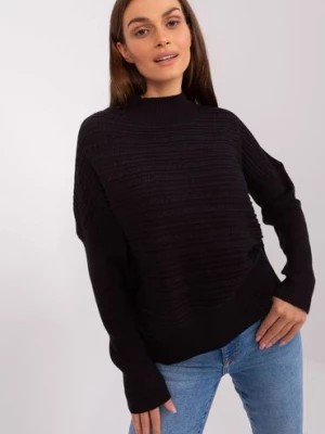 Zdjęcie produktu Czarny damski sweter asymetryczny z wełnaą