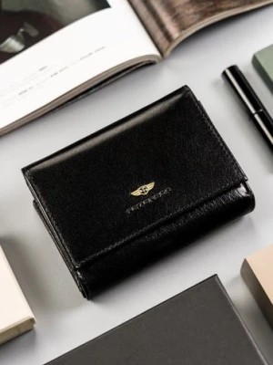 Zdjęcie produktu Czarny elegancki portfel damski ze skóry naturalnej — Peterson