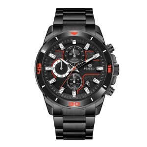 Zdjęcie produktu Czarny elegancki zegarek męski bransoleta duży solidny Perfect CH02M czarny Merg