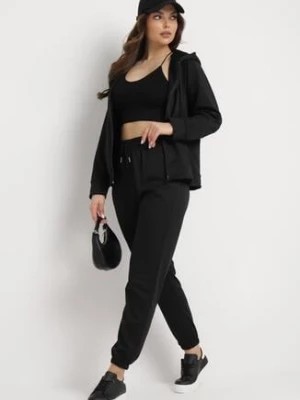 Zdjęcie produktu Czarny Klasyczny Komplet Dresowy z Bluzą z Kapturem i Prostymi Spodniami Neiba