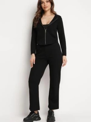 Zdjęcie produktu Czarny Komplet Dresowy Bluza z Kapturem i Szerokie Spodnie z Gumką w Pasie Arsiac
