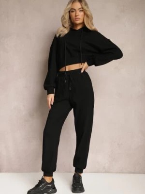 Zdjęcie produktu Czarny Komplet Dresowy ze Spodniami Joggerami i Bluzą z Kapturem Fomstia
