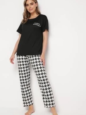 Zdjęcie produktu Czarny Komplet Piżamowy Prosty T-shirt i Spodnie z Gumką w Pasie Vespella