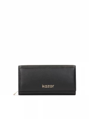 Zdjęcie produktu Czarny portfel damski z brązowym wnętrzem Kazar