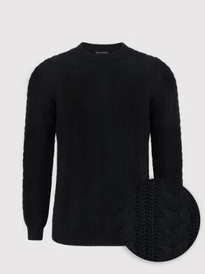 Zdjęcie produktu Czarny sweter męski o warkoczowym splocie Pako Lorente