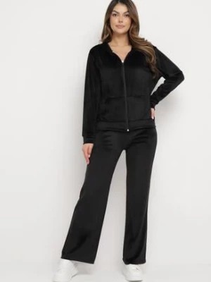 Zdjęcie produktu Czarny Welurowy Komplet Dresowy Bluza z Kapturem i Szerokie Spodnie Atiferi