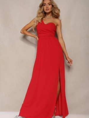 Zdjęcie produktu Czerwona Asymetryczna Koktajlowa Sukienka o Długim Rozkloszowanym Kroju Erulia