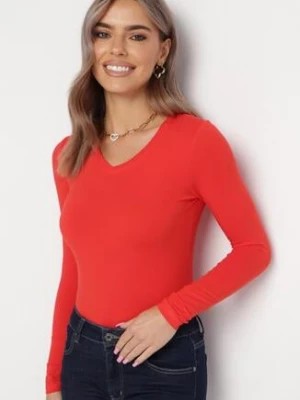 Zdjęcie produktu Czerwona Bawełniana Bluzka z Długim Rękawem Cerminia