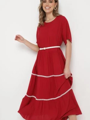 Zdjęcie produktu Czerwona Bawełniana Sukienka z Krótkim Rękawem Camola