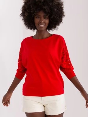 Zdjęcie produktu Czerwona bluzka z koronkowymi rękawami Hawana RUE PARIS