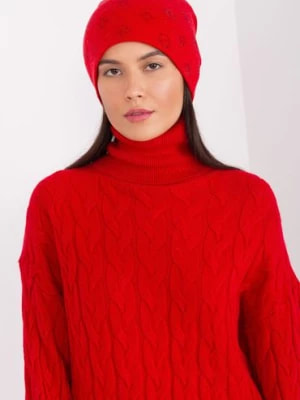 Zdjęcie produktu Czerwona czapka zimowa z aplikacjami Wool Fashion Italia