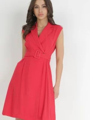 Zdjęcie produktu Czerwona Kopertowa Sukienka Mini z Wiskozy z Paskiem Ziceza