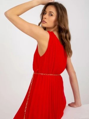 Zdjęcie produktu Czerwona midi sukienka plisowana z wiskozą