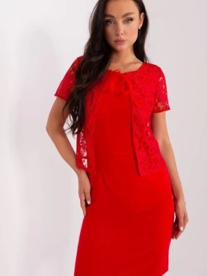 Zdjęcie produktu Czerwona ołówkowa sukienka damska koktajlowa z koronką Lakerta