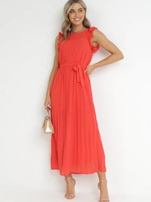 Zdjęcie produktu Czerwona Plisowana Sukienka Maxi z Falbankami Avalie