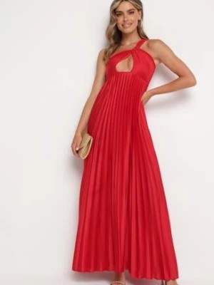 Zdjęcie produktu Czerwona Plisowana Sukienka na Jedno Ramię z Gumką w Pasie Elasha