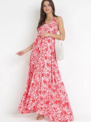 Zdjęcie produktu Czerwona Rozkloszowana Sukienka Maxi z Wiązaniem na Szyi Tesit