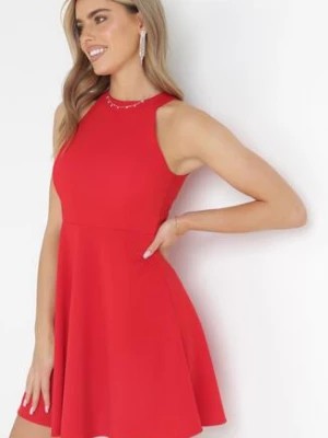 Zdjęcie produktu Czerwona Rozkloszowana Sukienka Mini bez Rękawów Thetasia