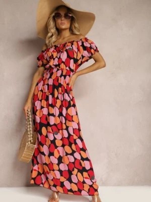 Zdjęcie produktu Czerwona Sukienka Hiszpanka z Bawełny z Modelującą Gumką w Pasie Vearica